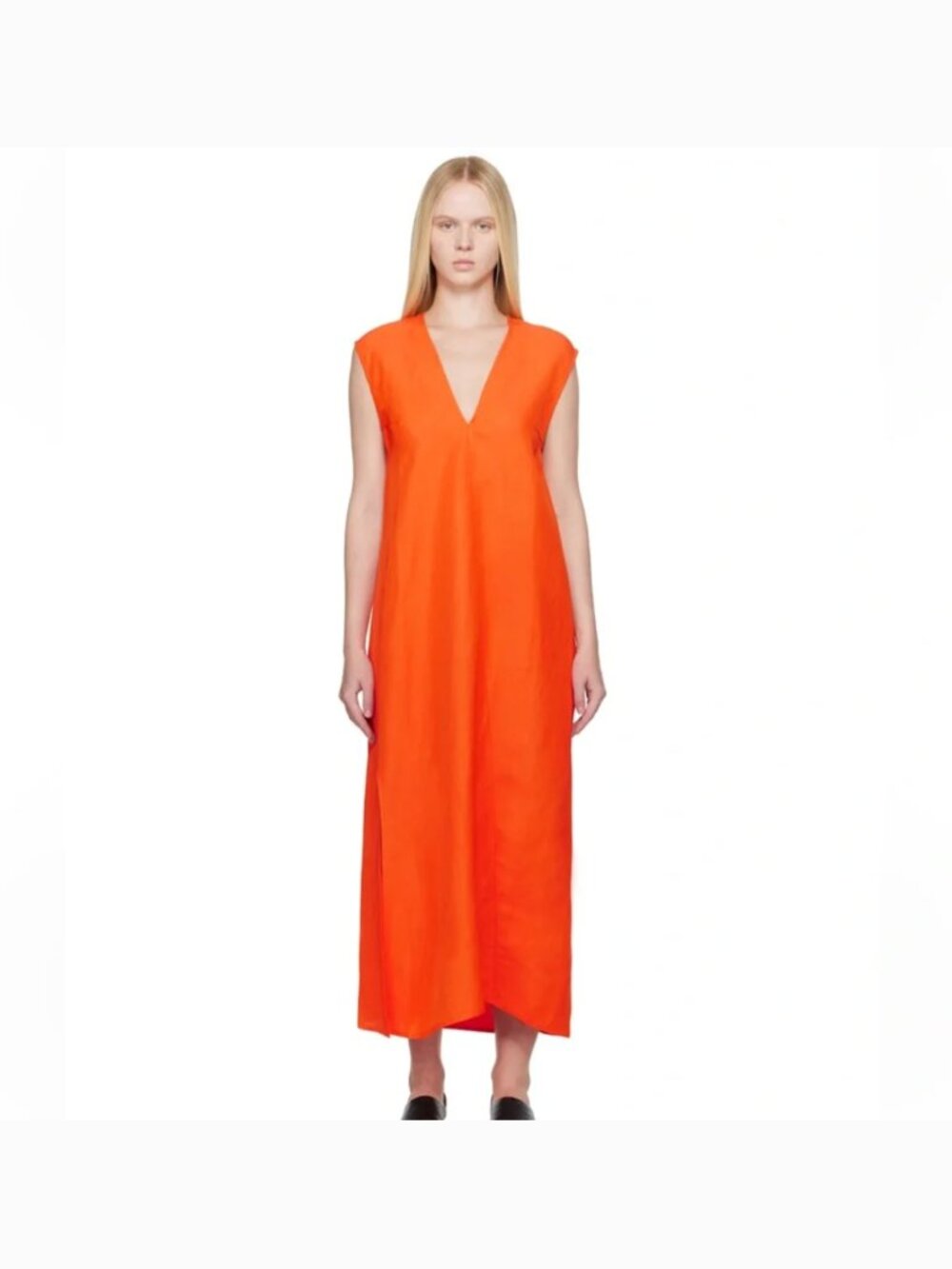 Studio Nicholson Lise Linen Twill Midi Dress Clementine Orange size UK 22 / US 8